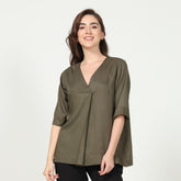 Diana Front Pleat Top - Olive Green